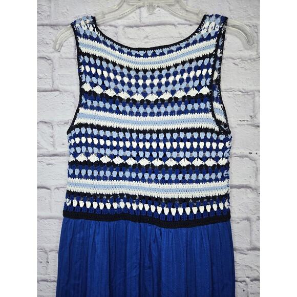 Zara Maxi Dress Contrast Blue Crochet Knit Top Ruffle Hem Sz M boho summer beach - Picture 5 of 8